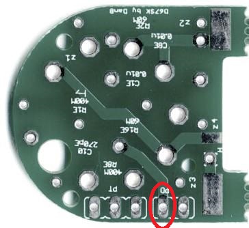 Pad wire 2 at red-marked pad