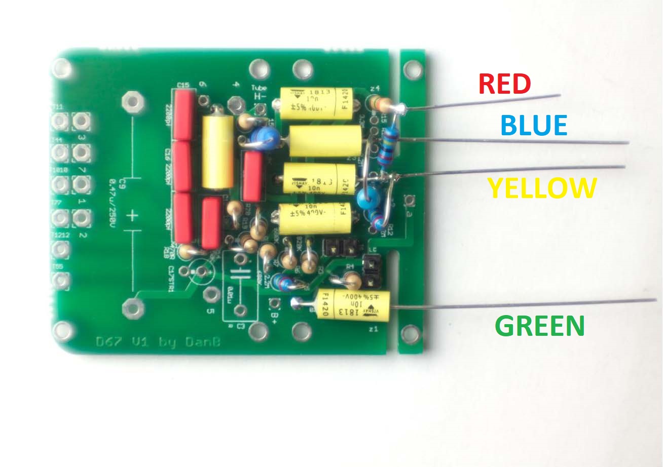 Main PCB wire colors: blue, red, yellow, green