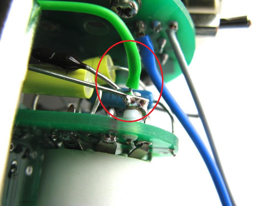 Backplate wire soldered at marked pad