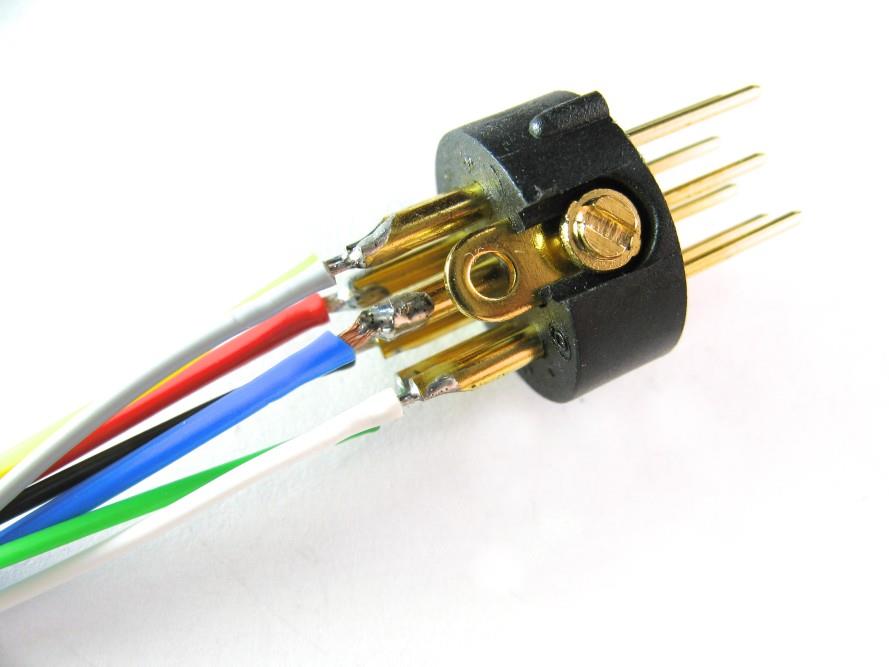 Wires soldered to XLR 7-pin connector pins