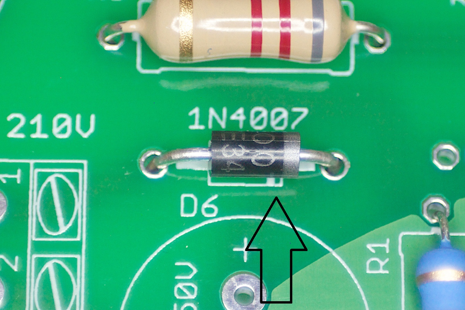 Diode cathode line aligned with PCB marking