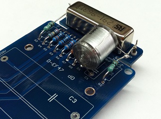 Overview of D-EF47 main PCB with relay, Styroflex cap, and all resistors populated